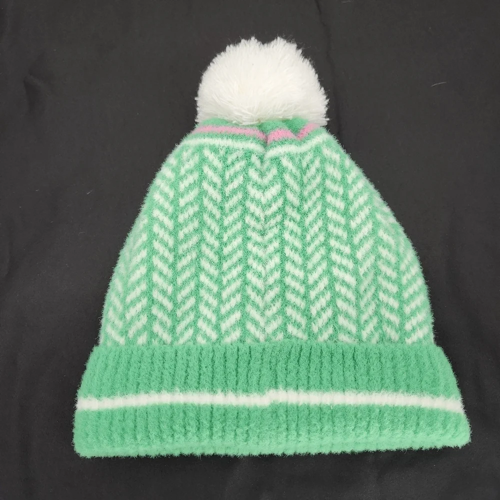 Shiraleah Chicago Womens Beanie Pom Pom Green Pink Soft Winter Ski‎ Aspen Snow